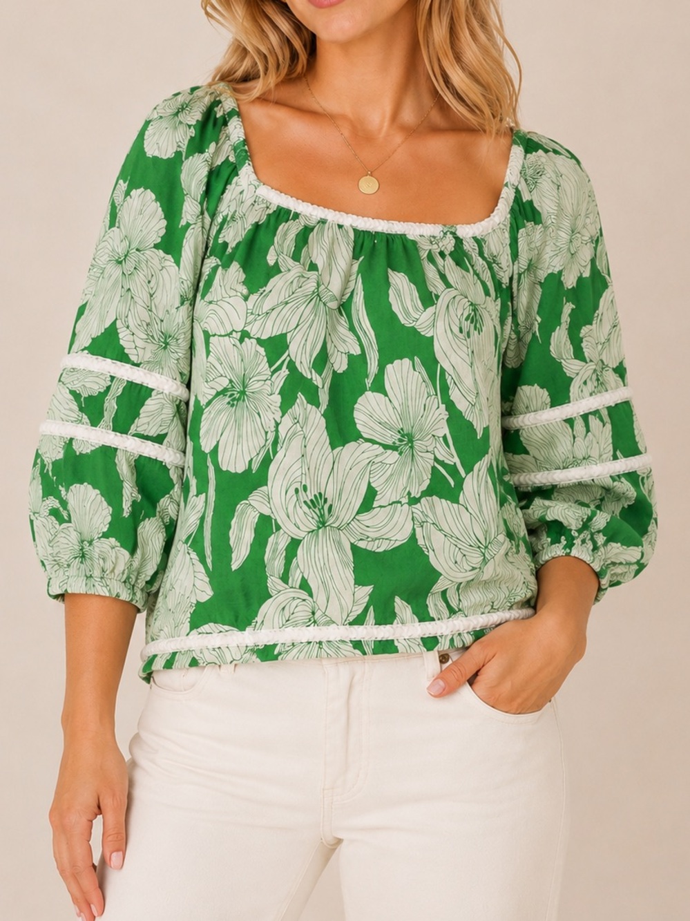 Tahari 100% Linen Off-the-Shoulder Floral Blouse Size Large Tropical Resortwear